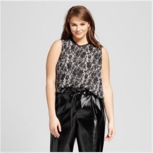 Who What Wear Black and White Lace Tank Top